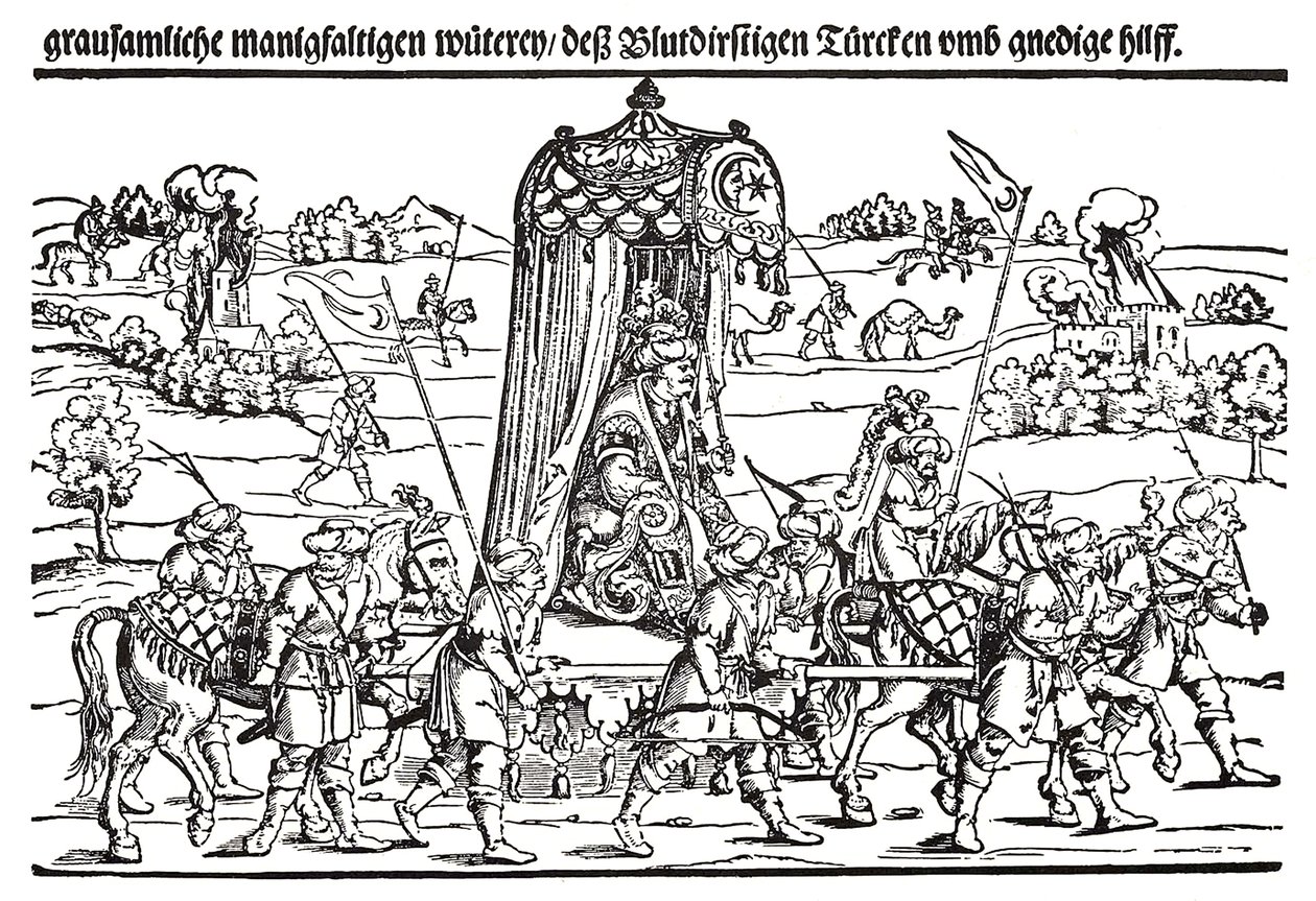 Fragment av en bredside om den tyrkiske invasjonen av Ungarn av Erhard Schon