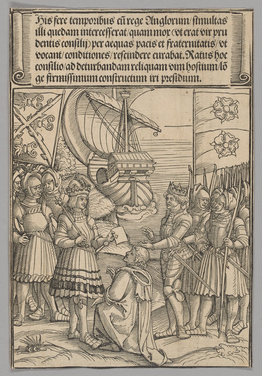Maximilian og Henry VII av England, plate 11 fra historiske scener fra livet til keiser Maximilian I fra triumfbuen av Erhard Schon