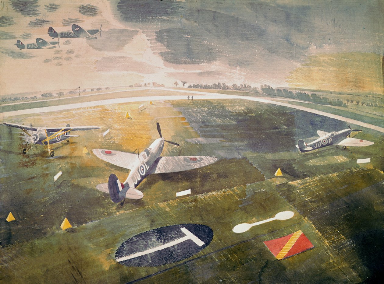 R.A.F. fly på en flyplass, 1942 av Eric Ravilious