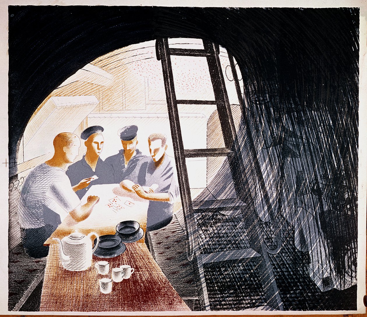 Sjømenn spiller kort av Eric Ravilious
