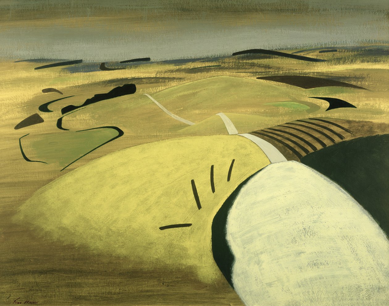 Road Over the Downs, 1983 (akryl på kort) av Eric Contemporary Artist Hains
