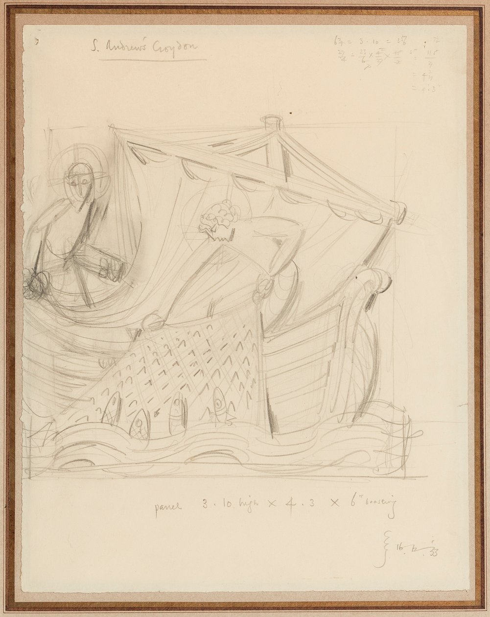 Kristus og det mirakuløse utkastet til fisk, desember 1933 (blyant på papir) av Eric Gill