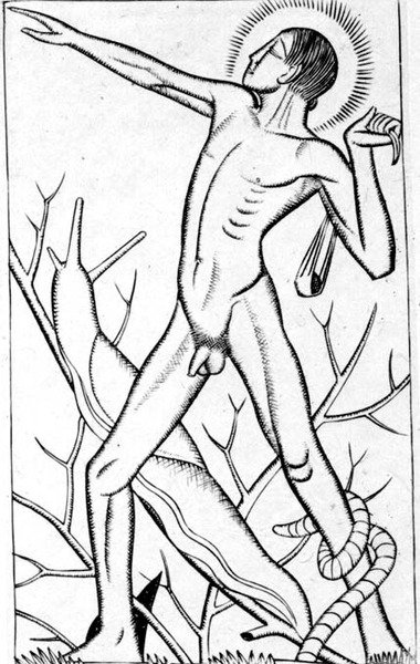 David, illustrasjon fra Gills 'Det som behager synet' (Id Quod Visum Placet) 1926 (gravering) av Eric Gill
