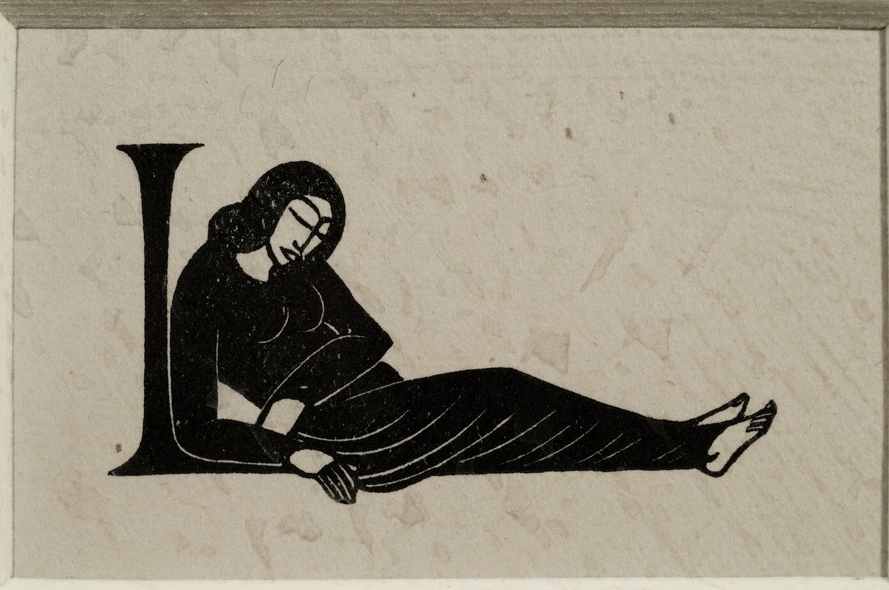 Innledende L med kvinne av Eric Gill