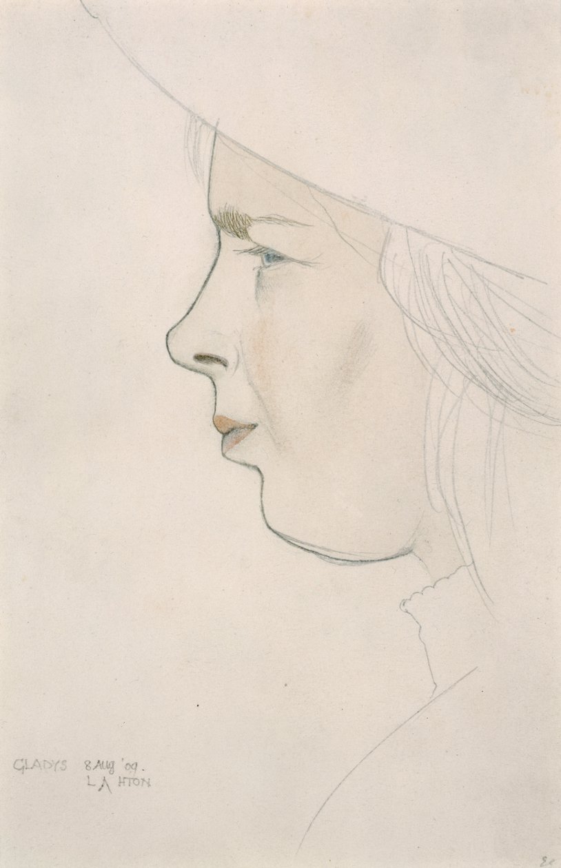 Portrett av kunstnerens søster Gladys Laughton, 8. august 1909 (blyant og farget vask) av Eric Gill