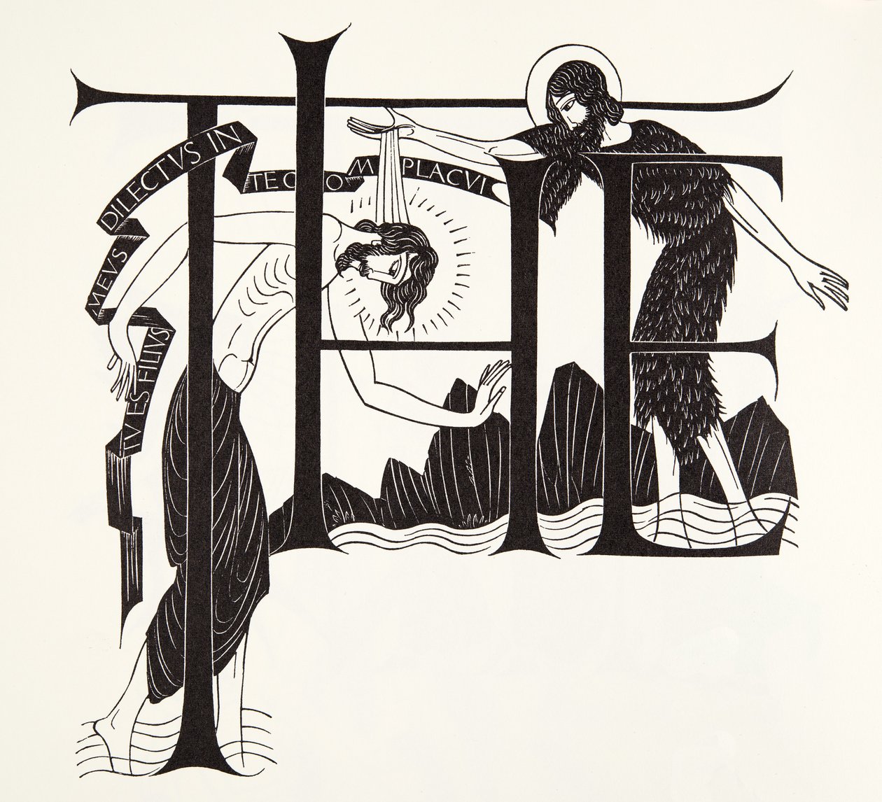 Jesu dåp av døperen Johannes fra de fire evangeliene av Eric Gill