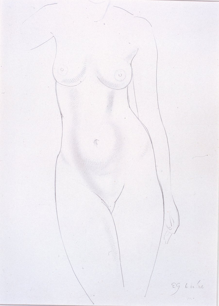 Torso (blyant på papir limt på kort) av Eric Gill