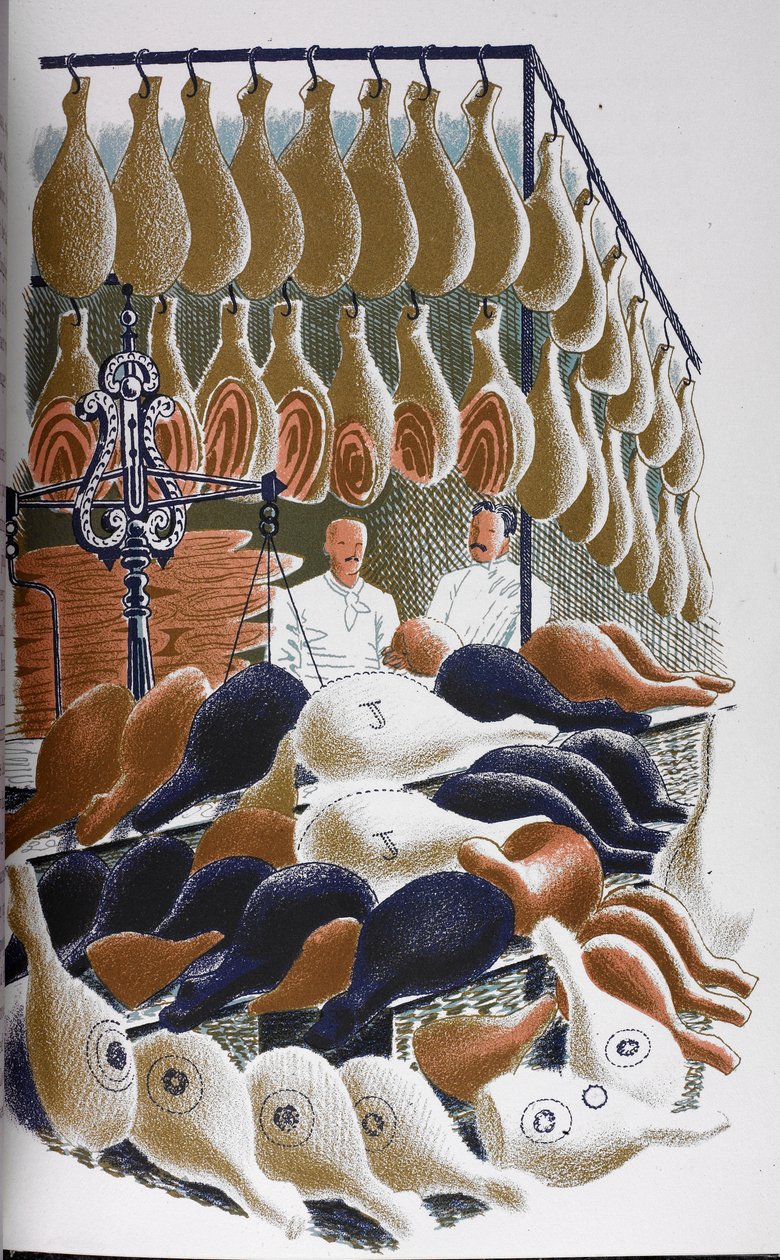 Utsikt inne i en slakterbutikk. av Eric Ravilious