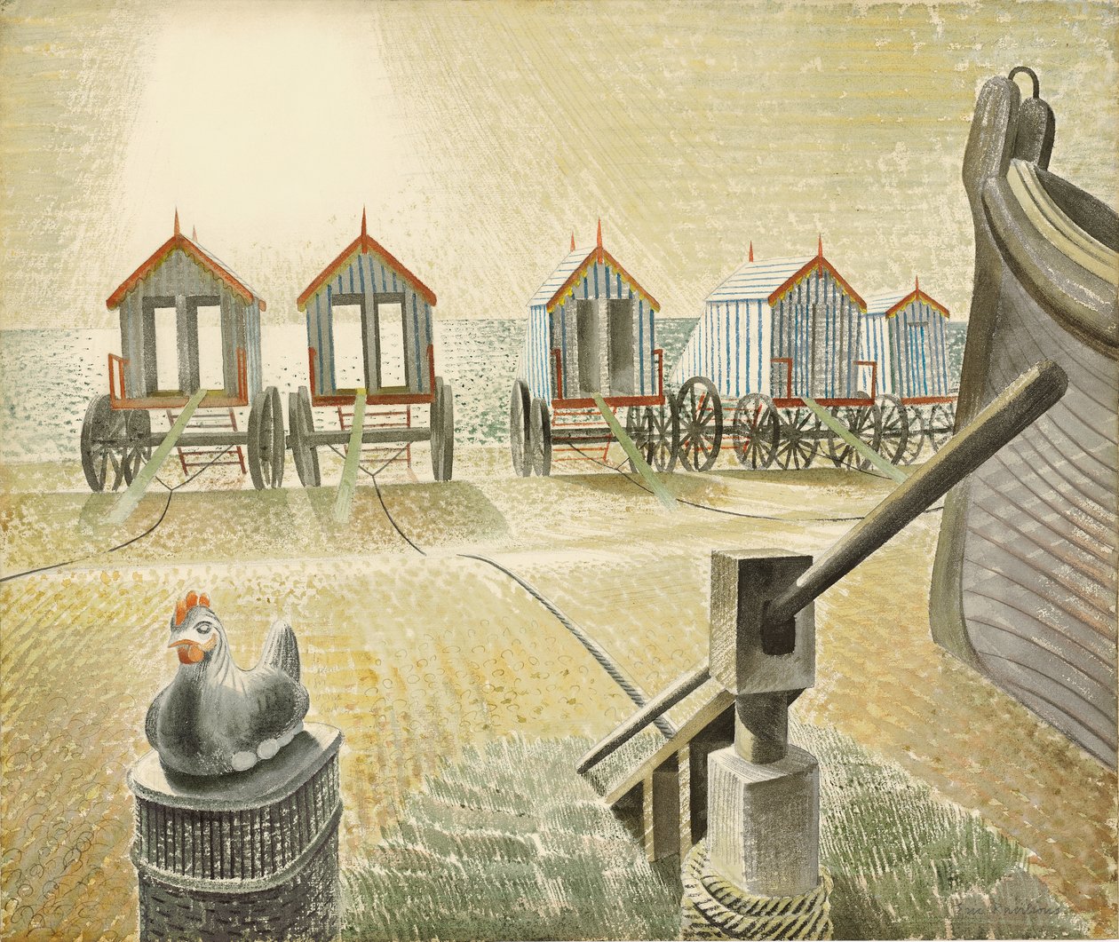 Aldeburgh bademaskiner, 1938 av Eric Ravilious