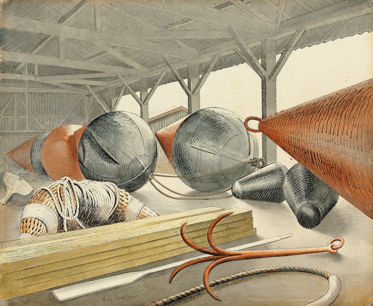 Bøyer og gripekrok, 1933 av Eric Ravilious