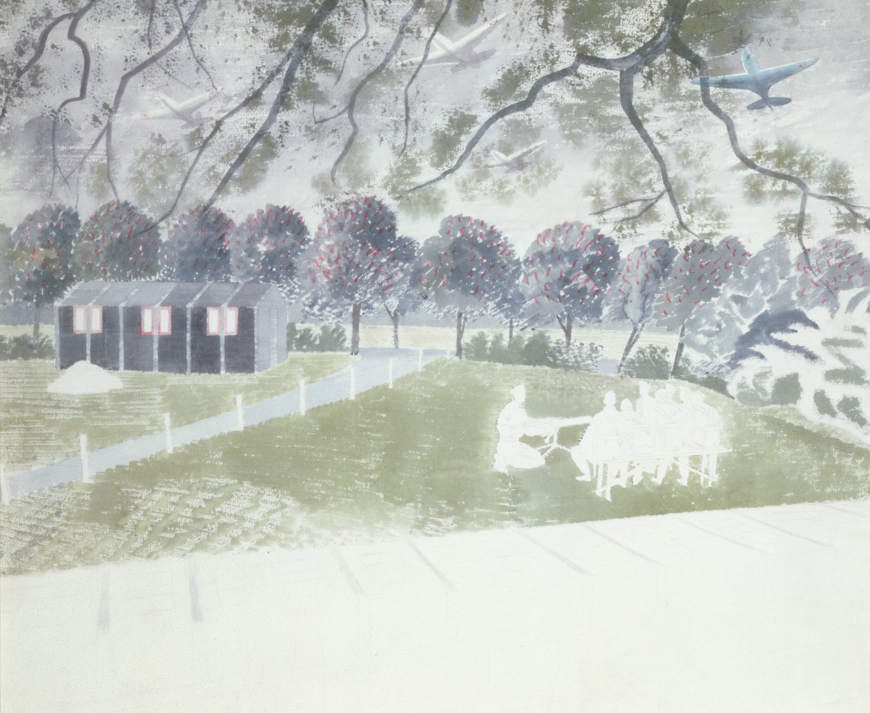 Demonstrerer en pistol av Eric Ravilious