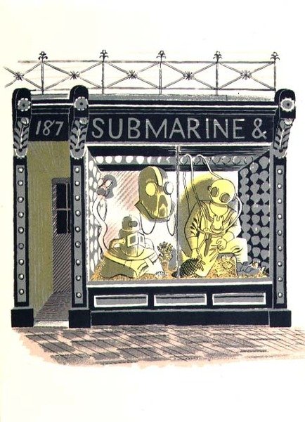 The Marine Suppliers, trykt av Curwen Press, fra High Street, av J.M. Richards, utgitt av Country Life, 1938 (sett med 24) av Eric Ravilious