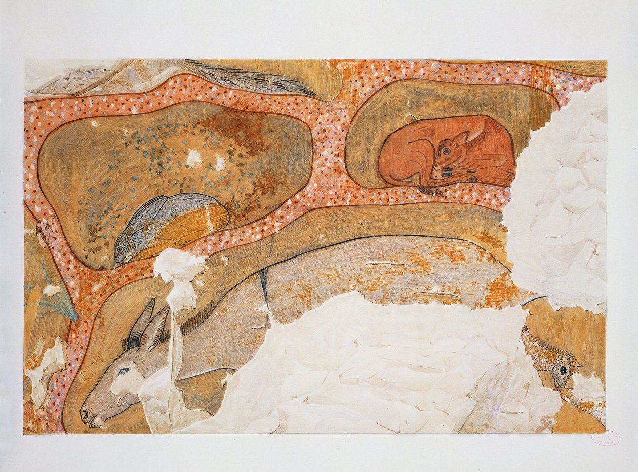 Detaljer fra en jaktscene, hare og hind … av Erich Lessing