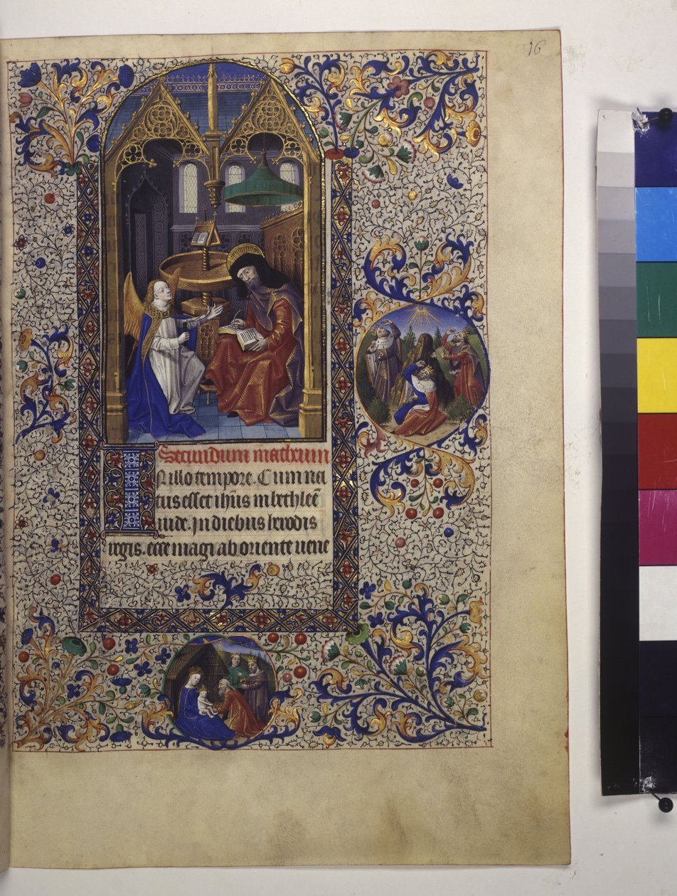 Helside: innrammet miniatyr, med tekst og tempera-initialer under av Erich Lessing