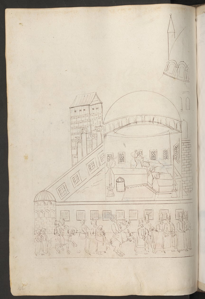 Penntegning: indre gårdsplass i en moské av Erich Lessing