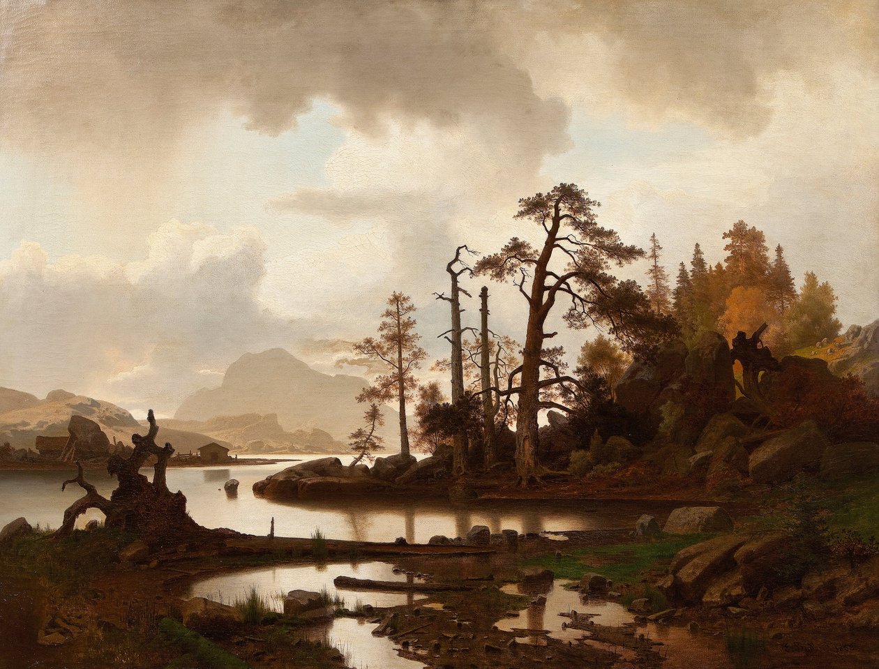 Norwegian: Skogslandskap med innsjø     Forest landscape with lake av Erik Bodom