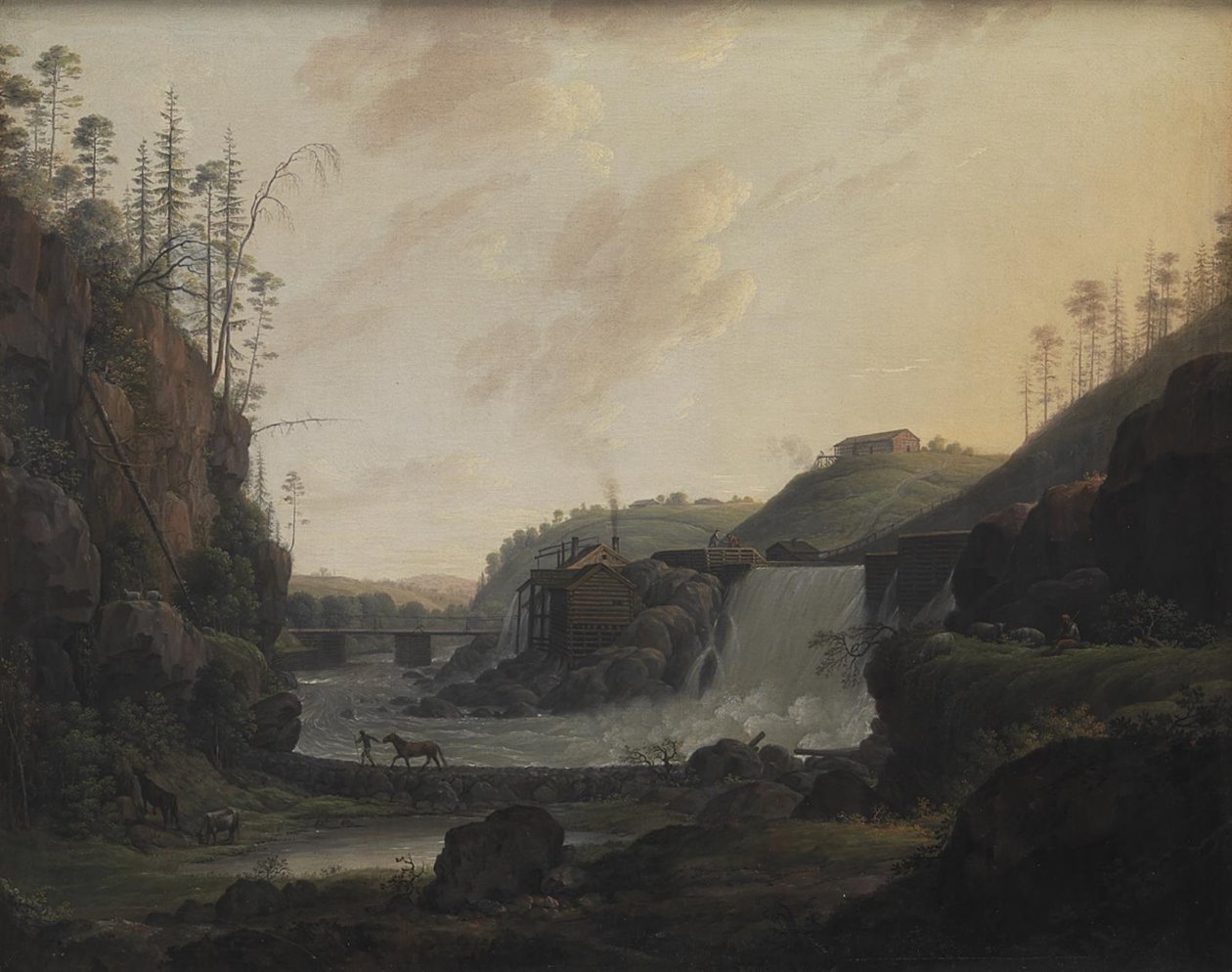 Elvelandskap med foss nær Bogstad i Norge av Erik Pauelsen