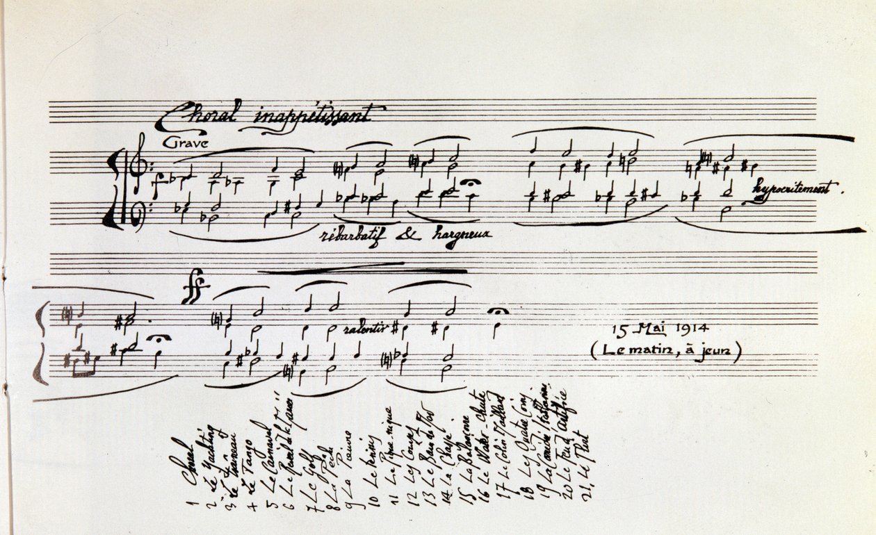 Detalj av musikalsk partitur av Sport og underholdning av Erik Satie av Erik Satie