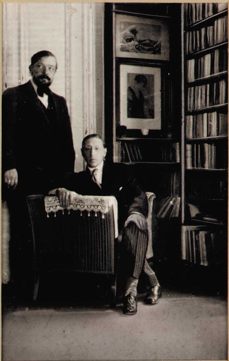 Portrett av Igor Stravinsky og Claude Debussy på tidspunktet for Diaghilev-ballettene "Jeux" og "The Rite of Spring", Paris, 1912-13 av Erik Satie