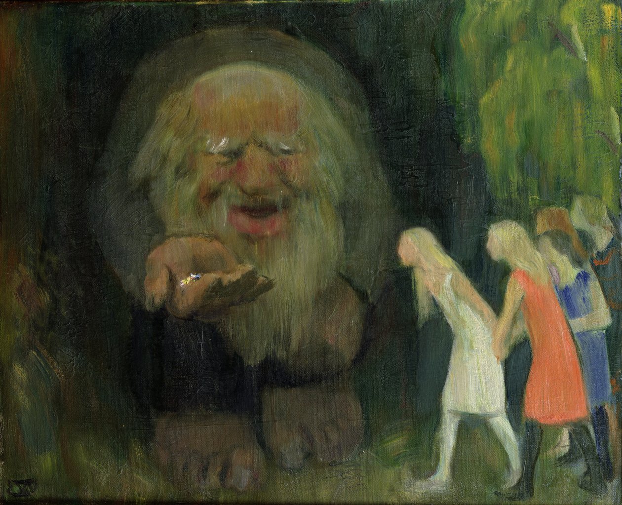 Trollet lokket jentene med gull (olje på lerret) av Erik Theodor Werenskiold