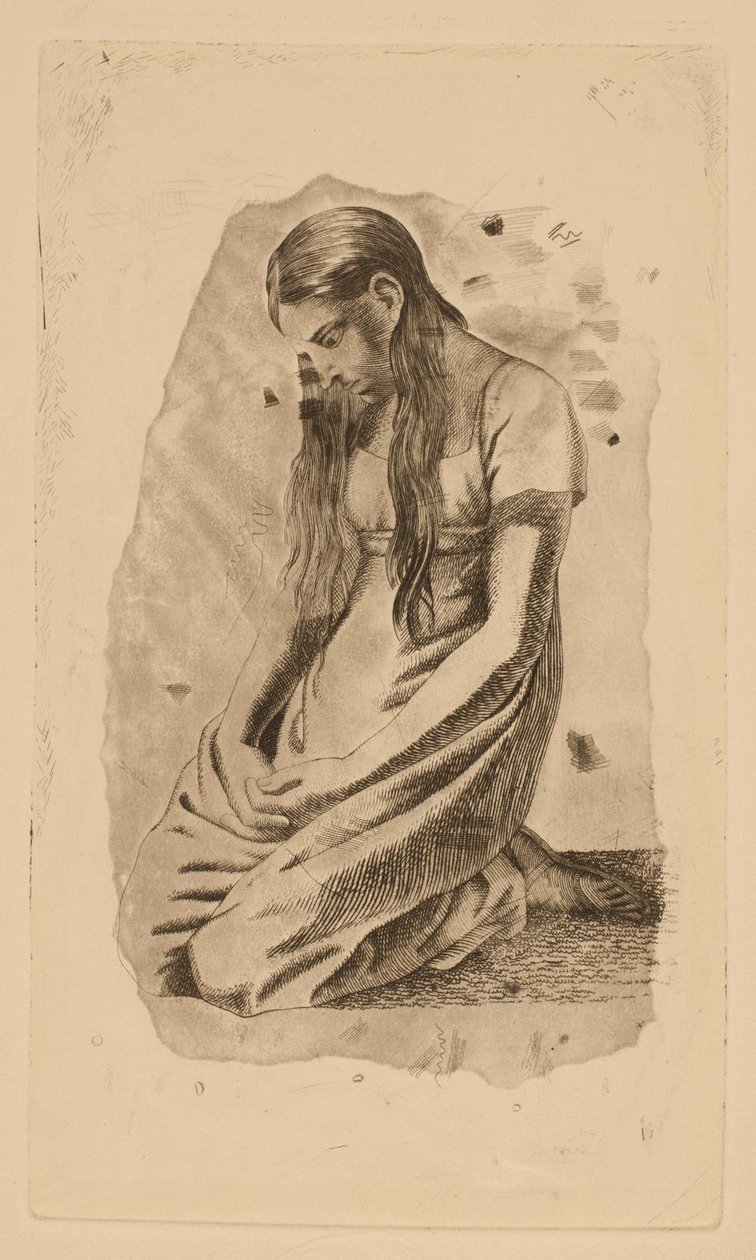 Knælende ung jente av Erling Eckersberg