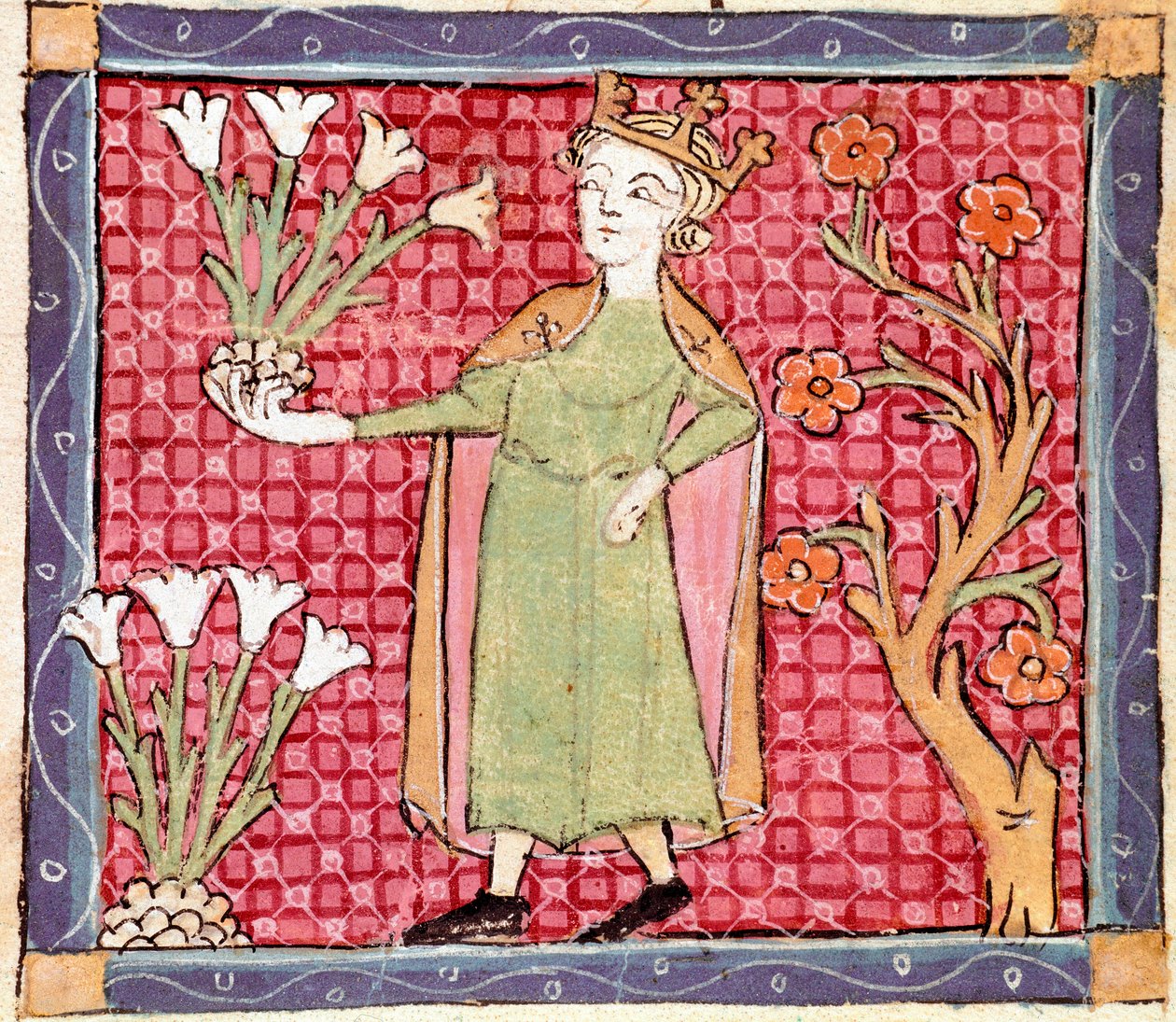 april: plukke planter. Miniatyr hentet fra "Breviaire d