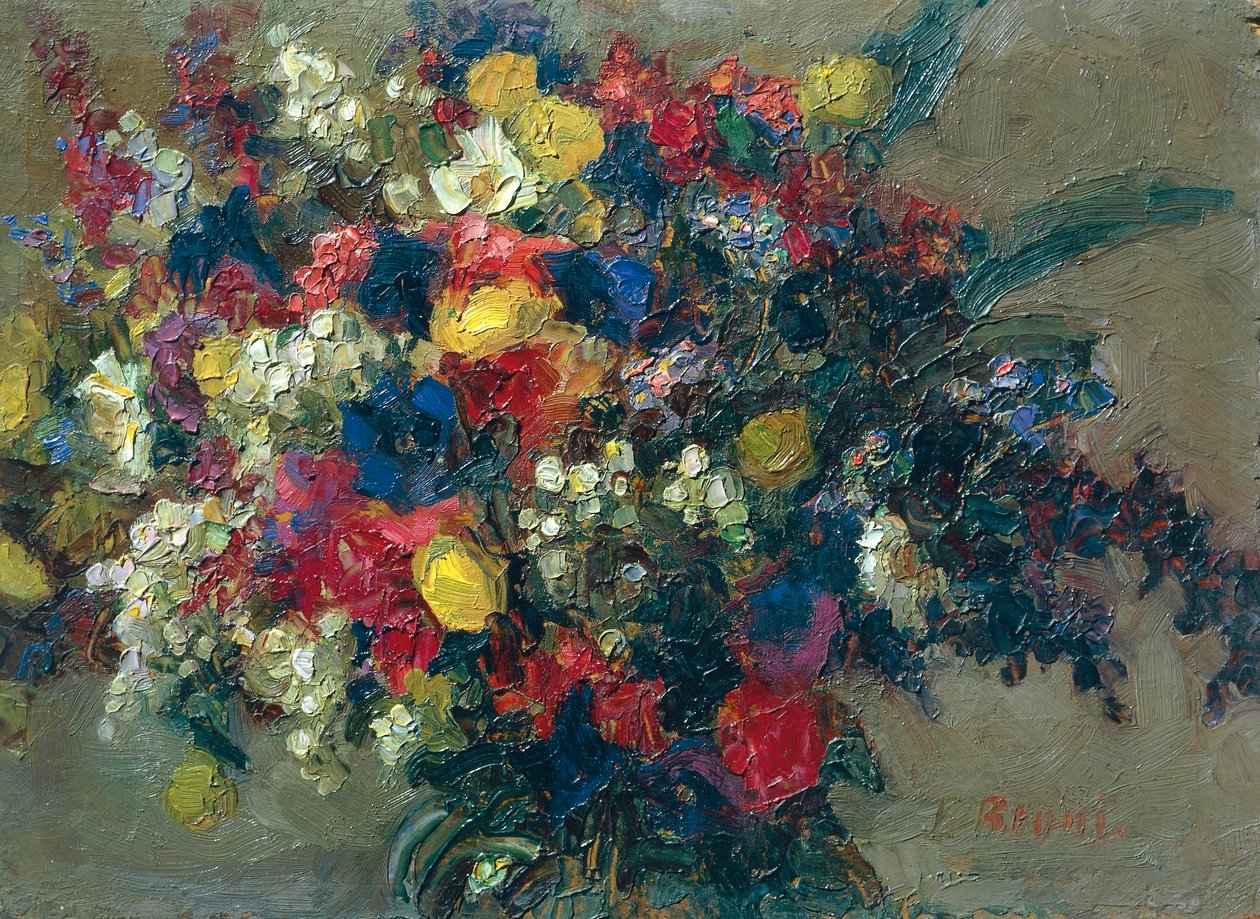 Alpeblomster, av Erminia Bruni Menin (1870-1940), olje på lerret. av Erminia Bruni Menin