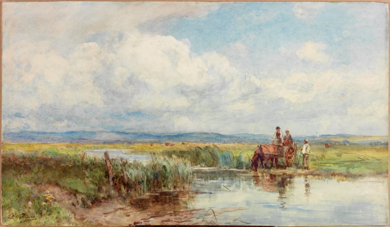 Moorland (blyant og akvarell på papir (limt på bord)) av Ernest Albert Waterlow