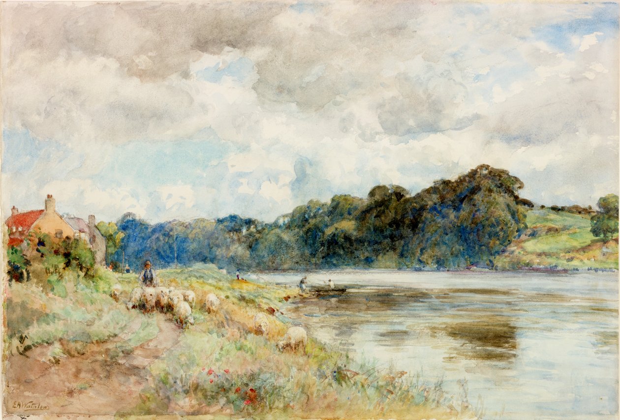 On the Coquet (blyant og akvarell om bord) av Ernest Albert Waterlow
