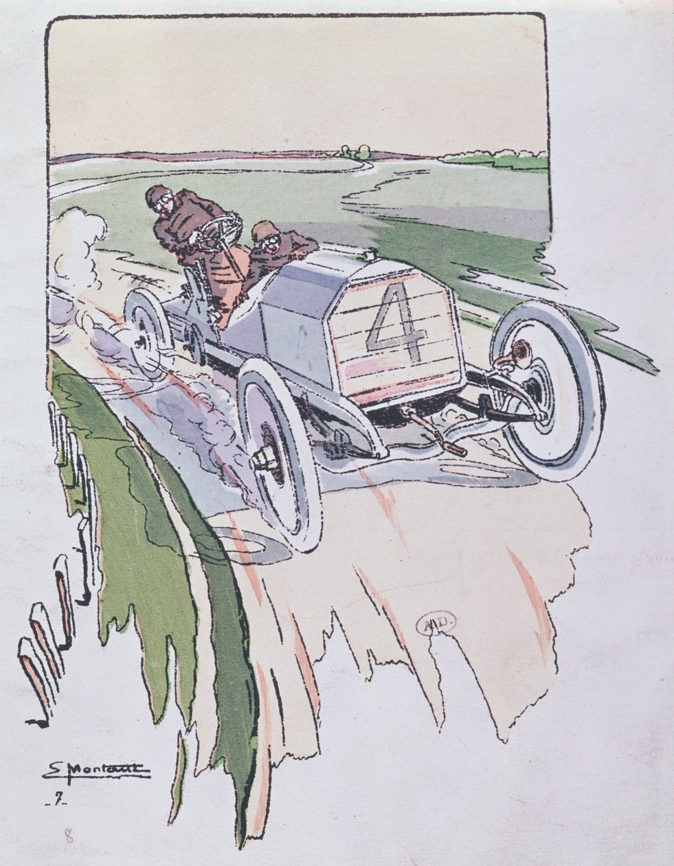 Camille Jenatzy i sin Mercedes som konkurrerte i Gordon-Bennett-løpet i 1903, ca. 1910 av Ernest Montaut