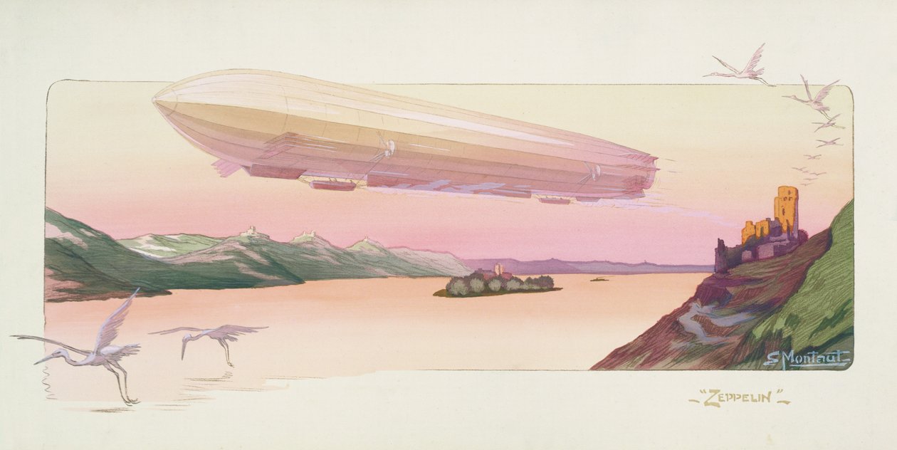 Zeppelin, utgitt Paris, 1914 (stensiltrykk) av Ernest Montaut