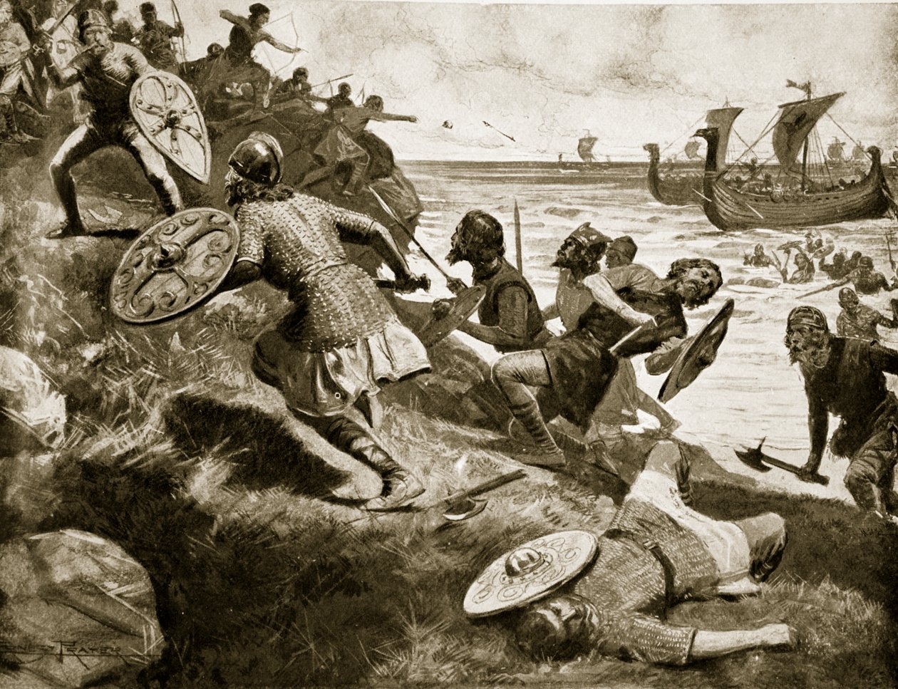 Kong Caedwalla angriper Isle of Wight, 686, illustrasjon fra 