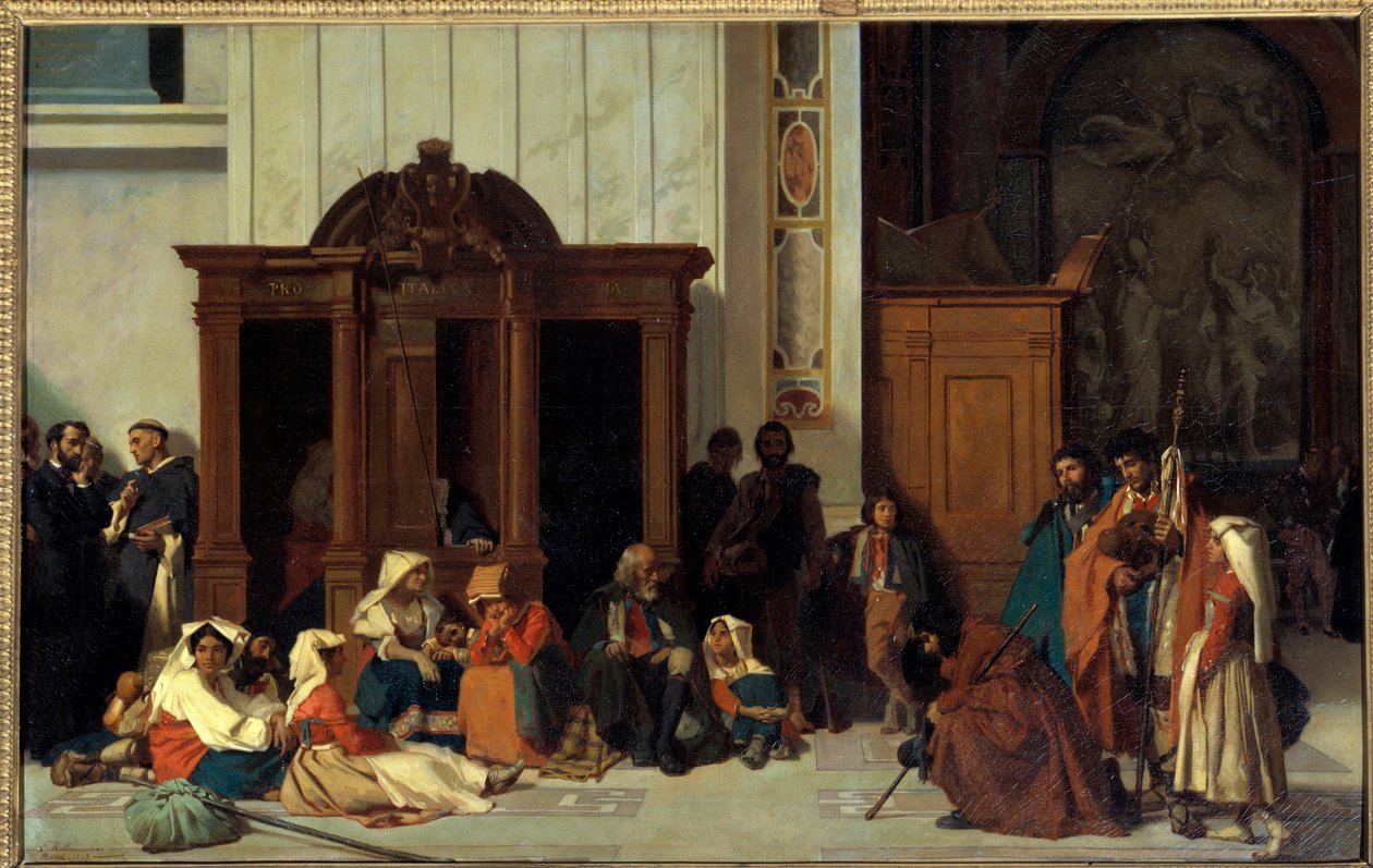 En skriftestol av Peterskirken i Roma, påskedag Maleri av Emile Ernest Hillemacher (1818-1887) 1847 Søn. 0,68x1,05 m Paris, Musee d