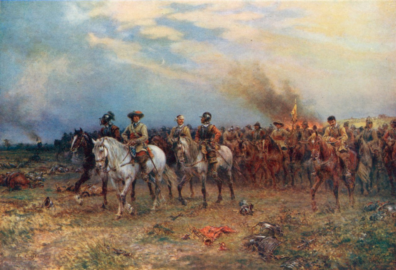 Cromwell ved Marston Moor (fargelitografi) av Ernest (after) Crofts