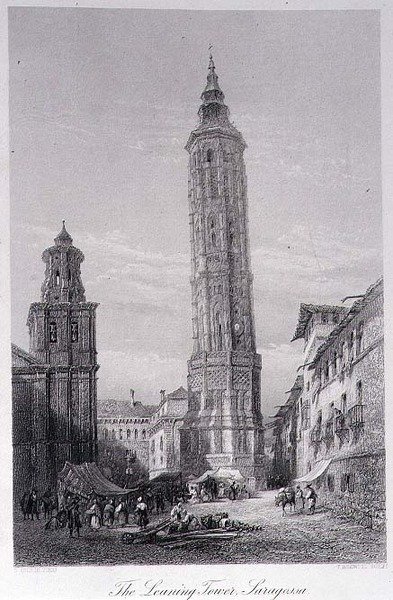 Det skjeve tårnet, Saragossa (gravering) av Ernest (after) George