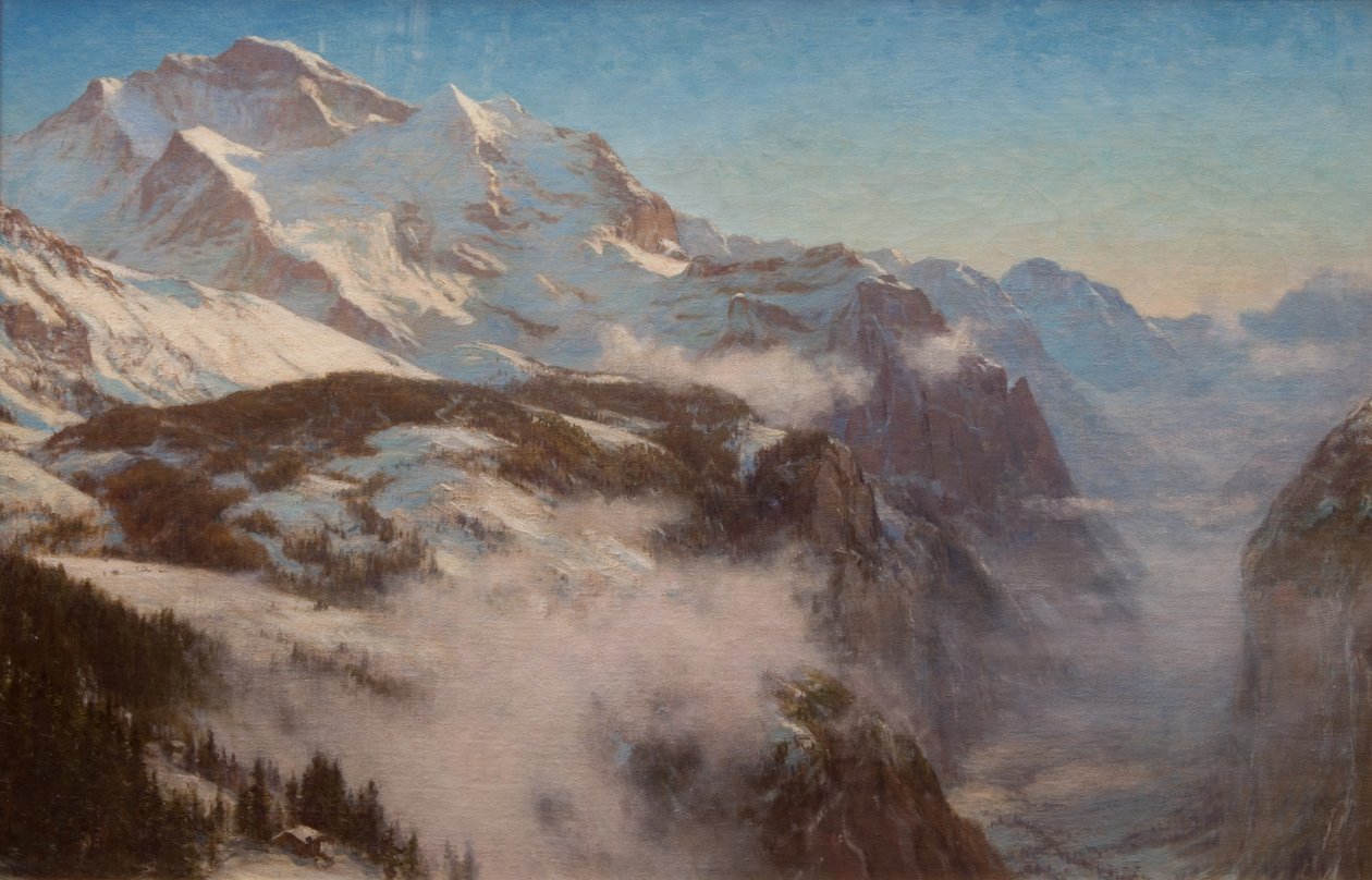 Vinter i Lauterbrunnen-dalen, Sveits (olje på lerret) av Ernest Albert Waterlow