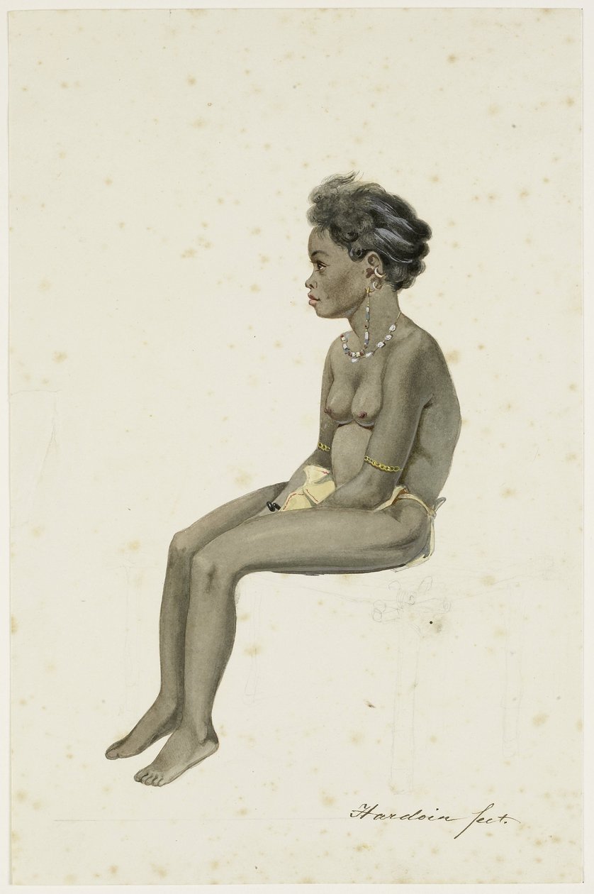 Portrett av en datter av Orang Kaya (landsbyhøvding) i Af(f)ara på øya Workai, Aru-øyene, Sørøst-Molukkene av Ernest Alfred Hardouin (signed by artist)