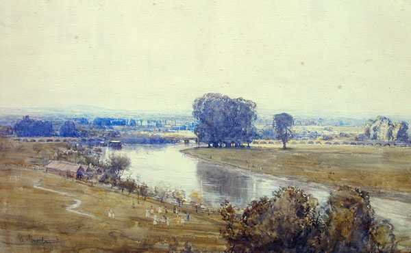 Panoramautsikt (akvarell på papir) av Arthur Streeton