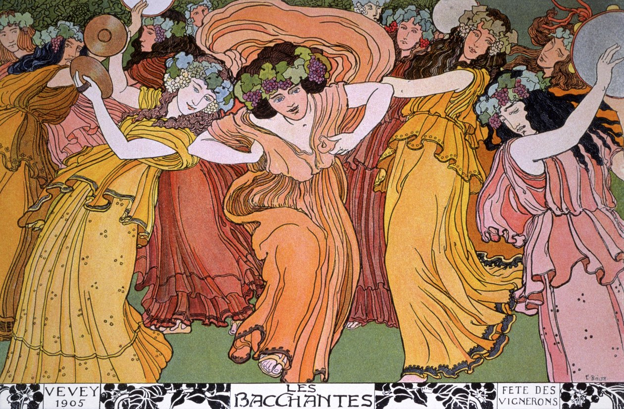 Vinprodusenter fester i Vevey, Frankrike: Bacchantene av Ernest Bieler
