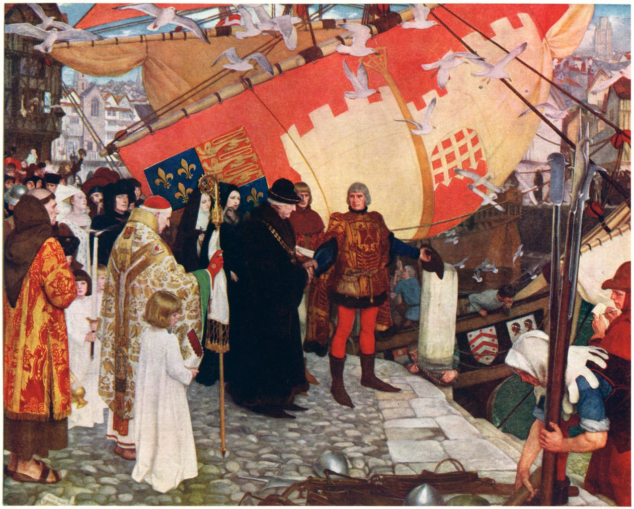 John og Sebastian Cabots avgang fra Bristol i 1497, c1900-1930 av Ernest Board