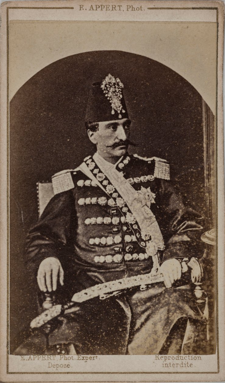 Portrett av Nasser al-Din Shah Qajar 1831–1896, keiser av Persia, s. 1870. av Ernest Charles Appert