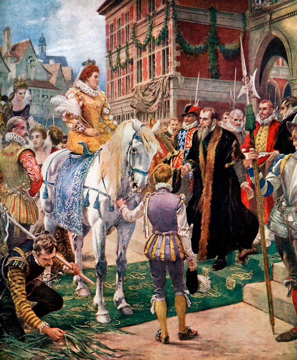 Dronning Elizabeth åpner Royal Exchange i 1570, c1920. av Ernest Crofts