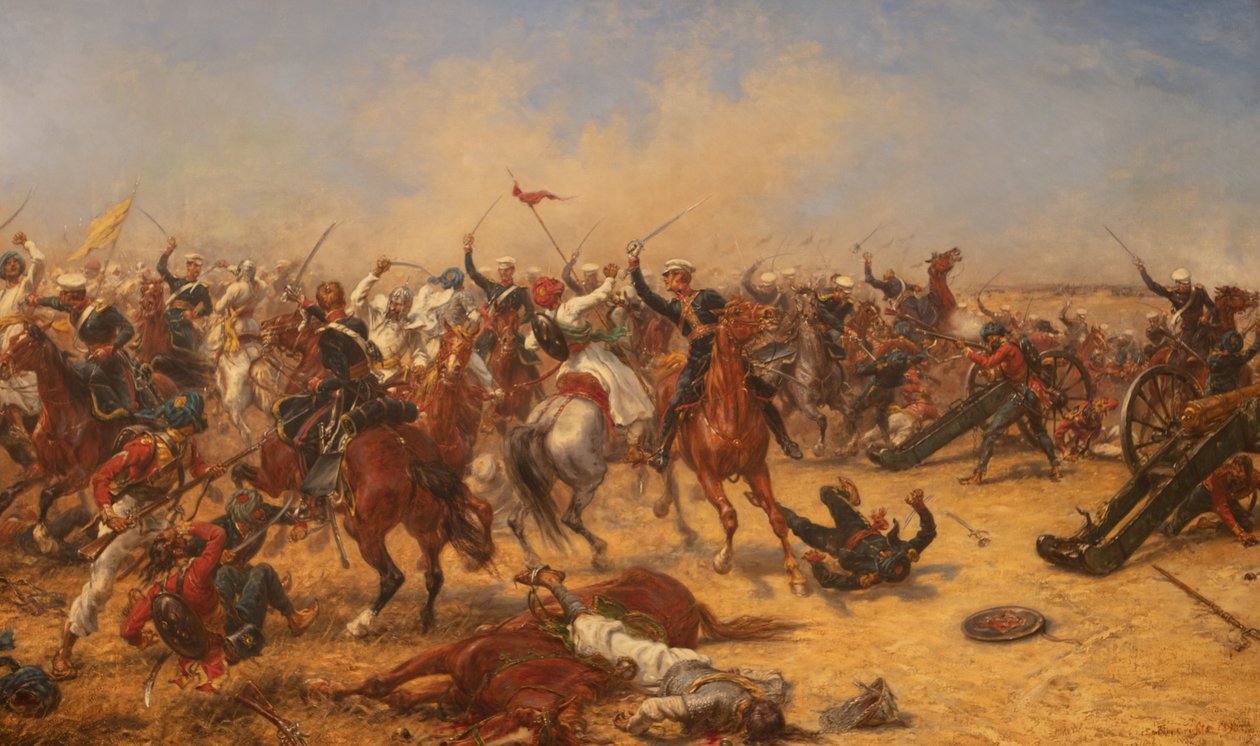 The Battle Of Moodkee 18. desember 1845, ca. 1890 (Olje på lerret) av Ernest Crofts