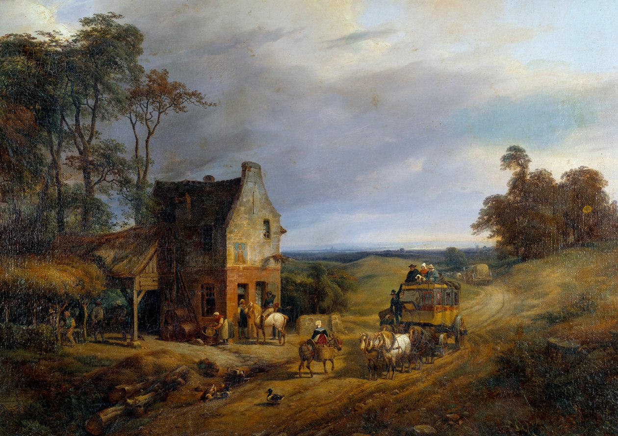 Arrestert foran et vertshus. Maleri av Ernest Delahaye (1855-1921) 1800-tallet. Compiegne, Nasjonalt slottsmuseum. av Ernest Delahaye
