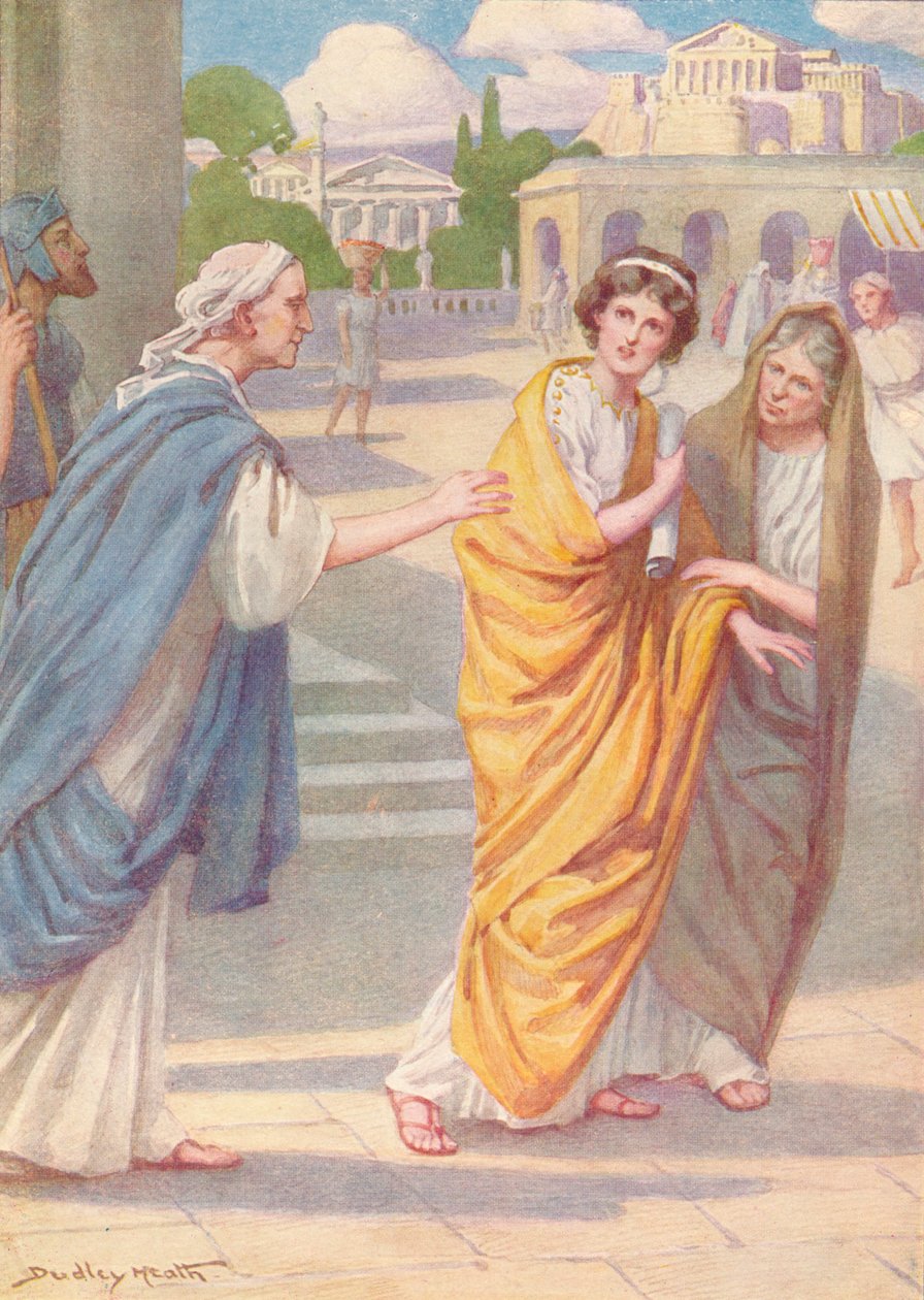 Verginius forlot sin vakre unge datter Verginia i omsorgen for hennes sykepleier, c1912, 1912 av Ernest Dudley Heath