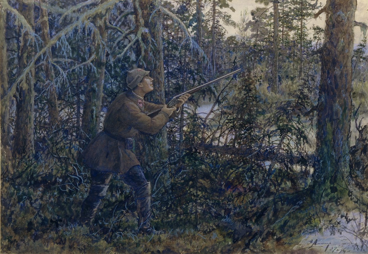 Capercaillie Hunting, 1937 av Ernest Ernestovich Lissner
