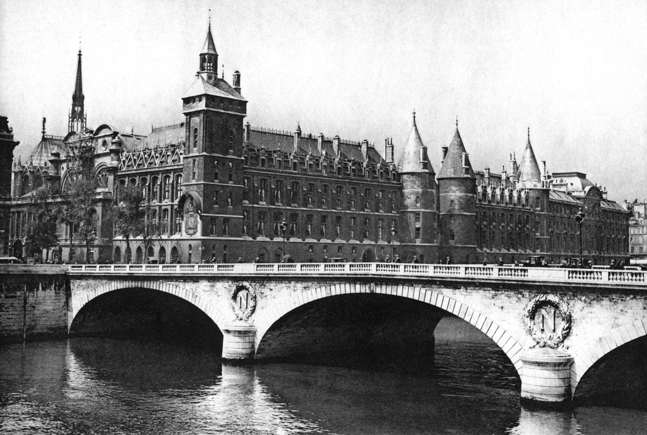 Utsikt over domstolene og Pont Neuf fra elven Seinen, Paris, 1931. av Ernest Flammarion