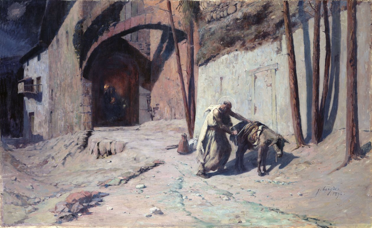 Flukten til Egypt eller Joseph Putting a Pack on his Donkey, 1894 av Ernest Georges Berges