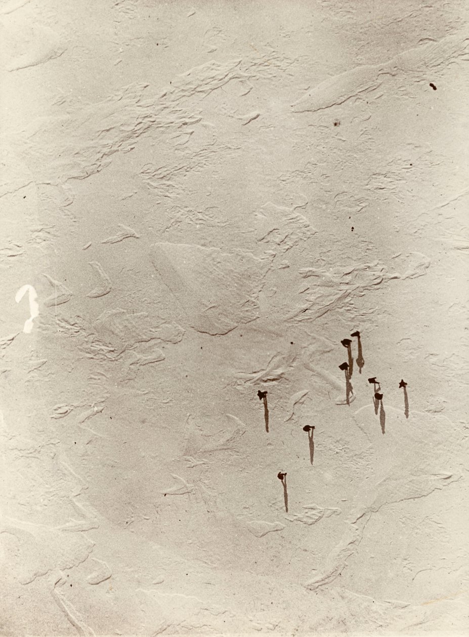 Utsikt ned fra ballongen over platået mot «Discovery» (1901). Fra albumet av Sir Ernest Henry Shackleton med tittelen National Antarctic Expedition (1901–1903) av Ernest Henry Shackleton