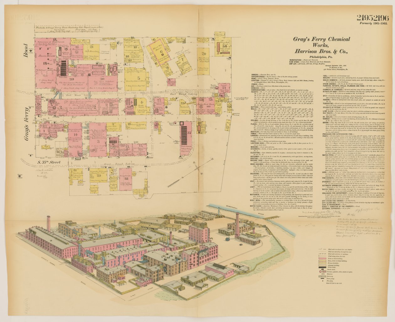 Grays Ferry Chemical Works, Grays Ferry Rd. (nordsiden) mellom Thirty-fourth St. og Thirty-sixth St., Hexamer General Surveys, 1888 av Ernest Hexamer